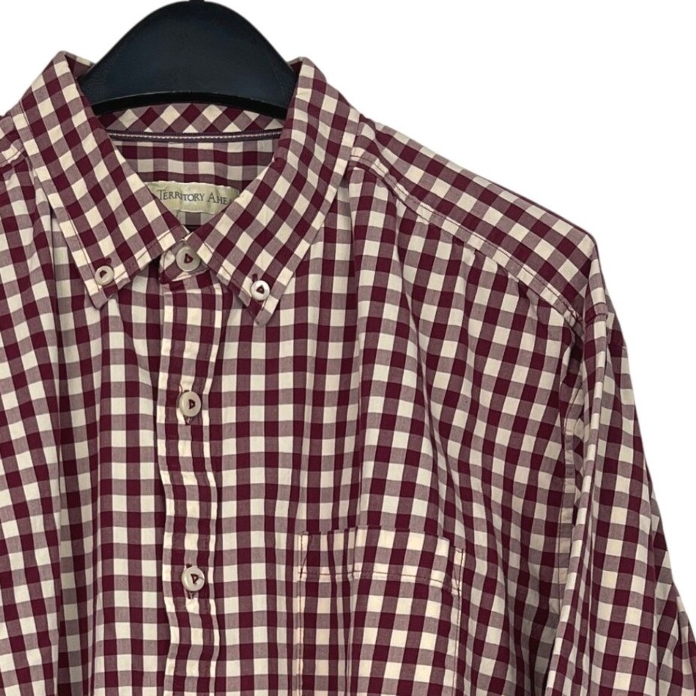The Territory Ahead Mens XL Cotton Burgundy Gingham Check L/S Button Down Shirt